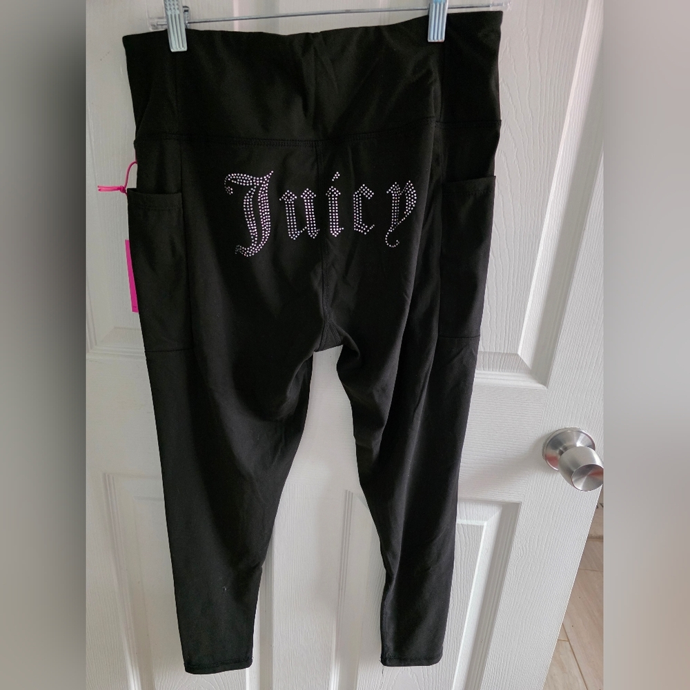 Juicy Couture Sport Super Soft Black Leggings Rhinestone Logo On Rear Size Large